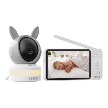 TESLA Electronics Bambino - Smart baby monitor with 4 MP camera, 2560p resolution, 5V, 5000 mAh battery, Wi-Fi (Tuya), gray/white