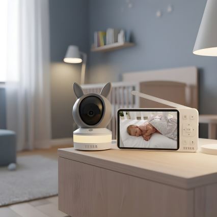 TESLA Electronics Bambino - Smart baby monitor with 4 MP camera, 2560p resolution, 5V, 5000 mAh battery, Wi-Fi (Tuya), gray/white