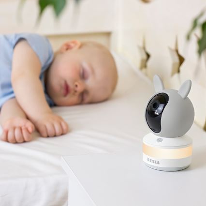 TESLA Electronics Bambino - Smart baby monitor with 4 MP camera, 2560p resolution, 5V, 5000 mAh battery, Wi-Fi (Tuya), gray/white
