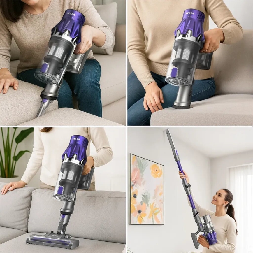 TESLA Electronics PureStar - Flexible cordless stick vacuum cleaner 2in1 250W/2200 mAh grey/purple
