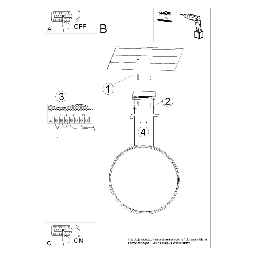 Thoro TH.249 - LED Chandelier on a string RIO LED/50W/230V CRI 90 4000K d. 78 cm shiny chrome