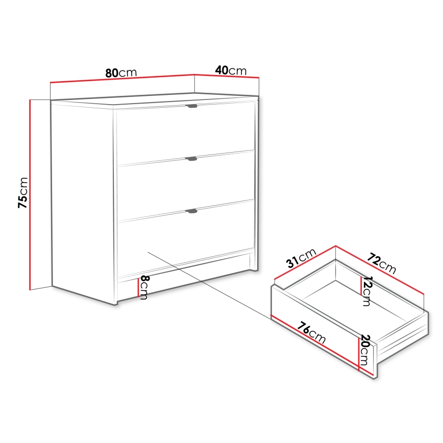 TIRENO 80x75 cm Chest of Drawers, Beige