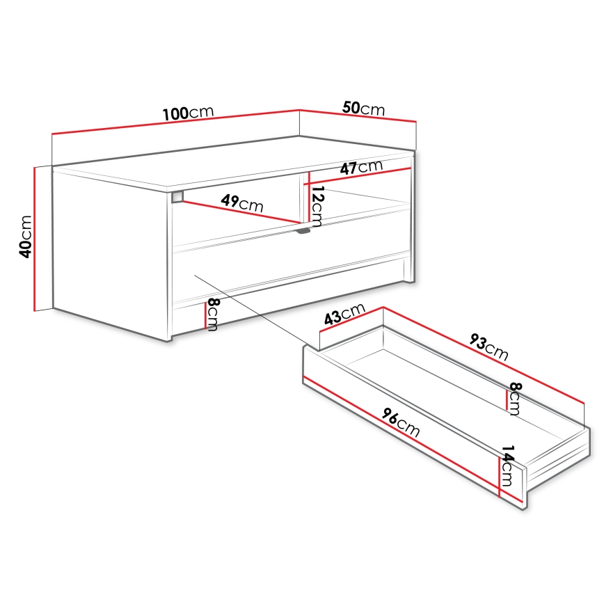 TIRENO Coffee Table 40x100 cm, White