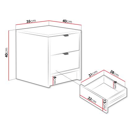 TIRENO Nightstand 40x35 cm Black