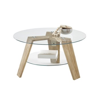 TITAN Coffee Table Ø 75 cm, Clear Glass / Oak