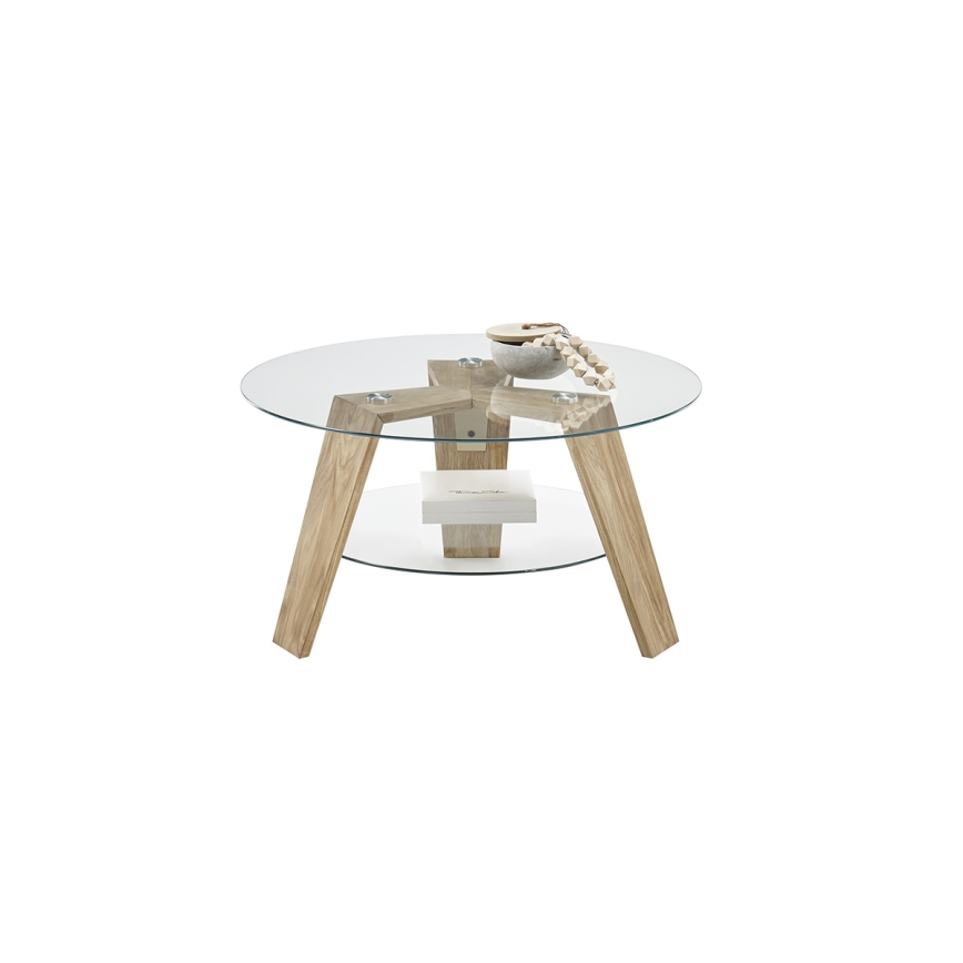TITAN Coffee Table Ø 75 cm, Clear Glass / Oak