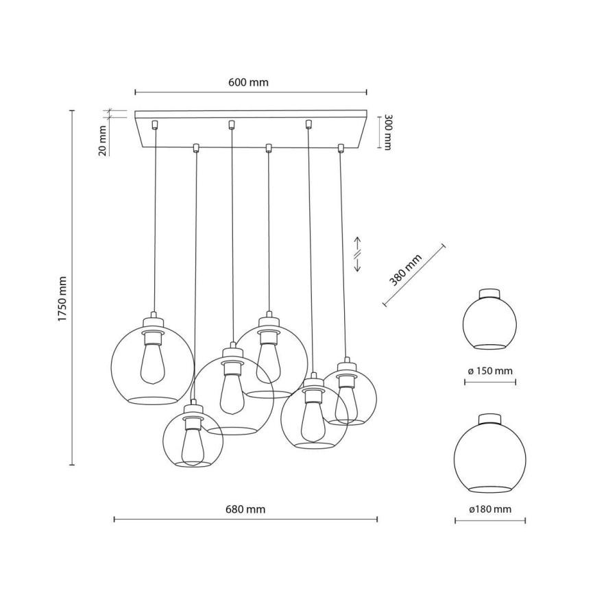 TK Lighting 2164 - Chandelier on a string CUBUS 6xE27/60W/230V