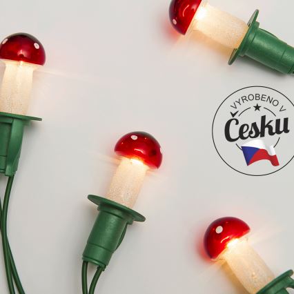 TOADSTOOL light string 12xE10/10,7m, red, Made in the Czech Republic