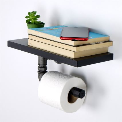 Toiler paper holder with a shelf BORU 12x30 cm black