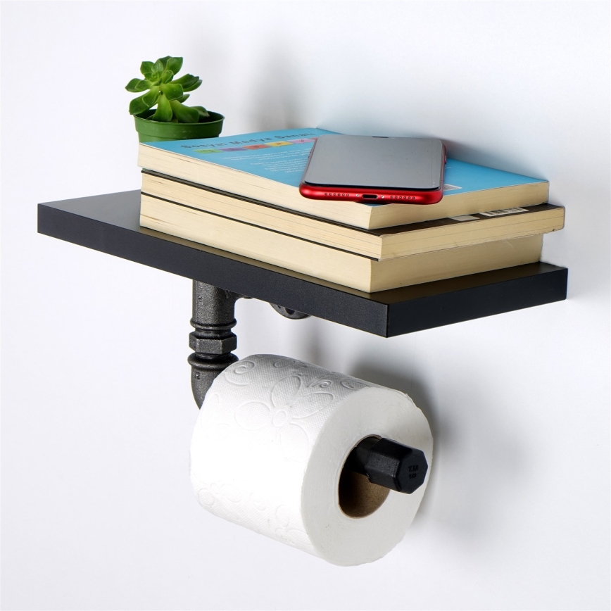 Toiler paper holder with a shelf BORU 12x30 cm black
