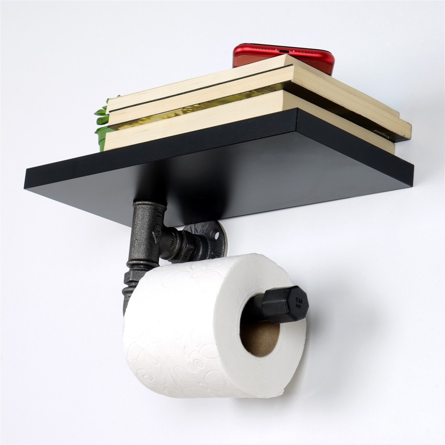 Toiler paper holder with a shelf BORU 12x30 cm black