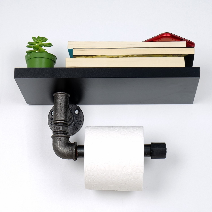 Toiler paper holder with a shelf BORU 12x30 cm black