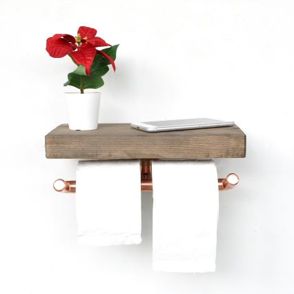 Toilet paper holder with a shelf BORU 12x30 cm spruce/copper