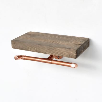 Toilet paper holder with a shelf BORU 12x30 cm spruce/copper