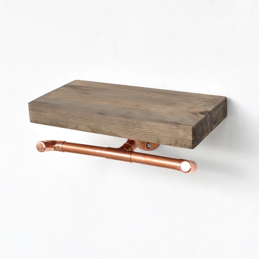 Toilet paper holder with a shelf BORU 12x30 cm spruce/copper