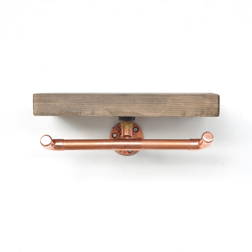 Toilet paper holder with a shelf BORU 12x30 cm spruce/copper