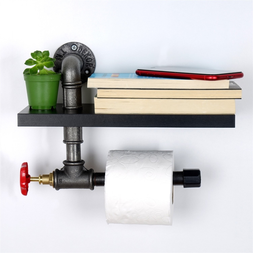 Toilet paper holder with a shelf BORU black