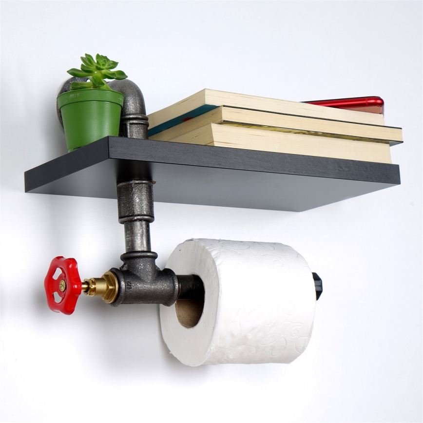 Toilet paper holder with a shelf BORU black