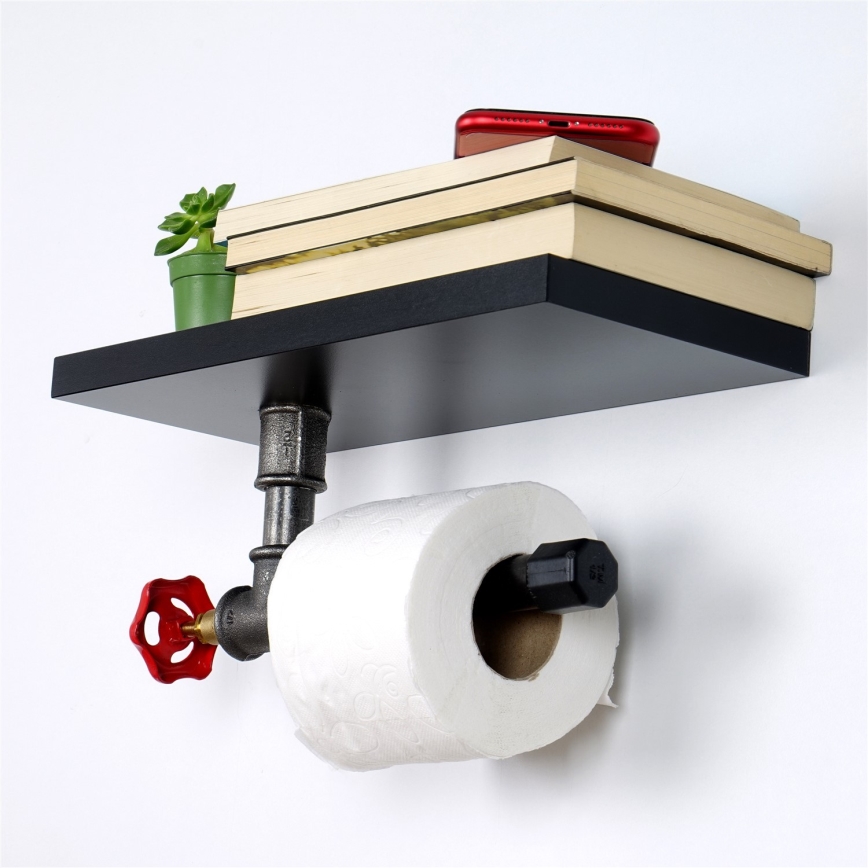 Toilet paper holder with a shelf BORU black