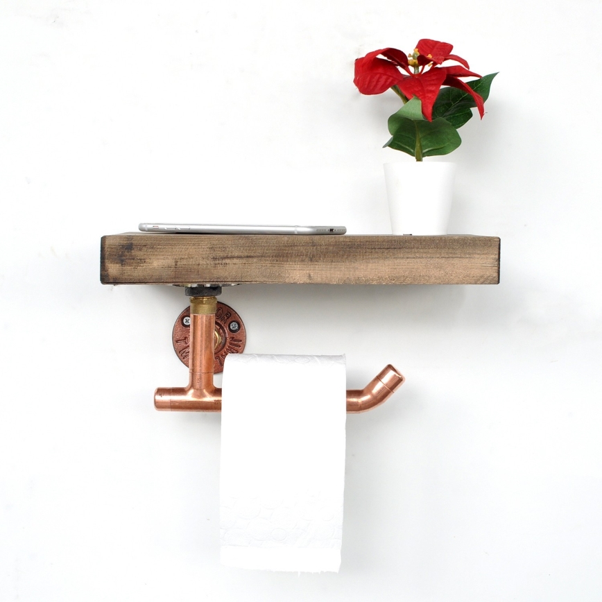 Toilet paper holder with shelf 15x30 cm brown/copper