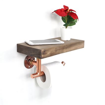 Toilet paper holder with shelf 15x30 cm brown/copper