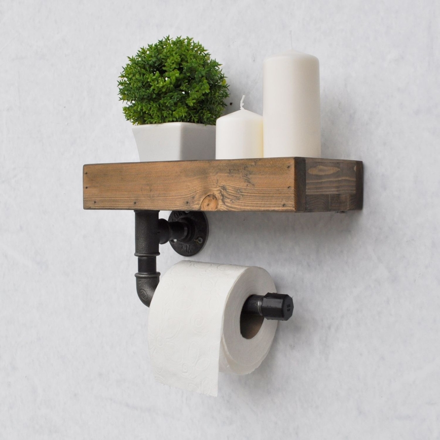 Toilet paper holder with shelf BORU 28x16 cm spruce