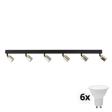 TOP LED Spotlight 6x GU10 / 10W / 230V - Black/Gold