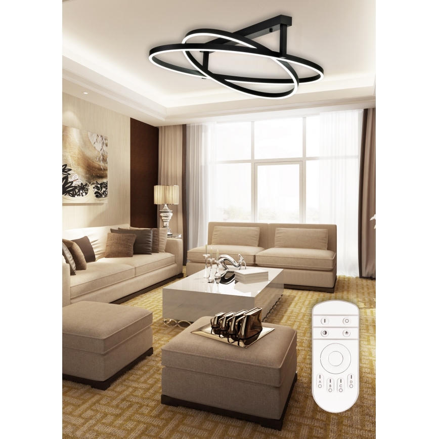 Top Light - LED Dimmable surface-mounted chandelier SATURN 2xLED/25W/230V black + remote control