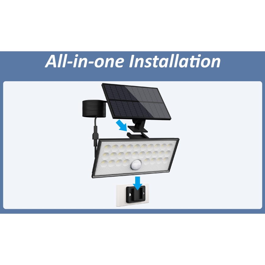 Top Light - LED Solar wall floodlight with sensor HELEON VARIO LED/8W/3,7V IP65 4000K 2200 mAh + remote control