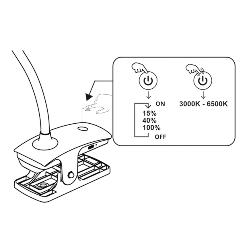 Top Light - Dimmable touch-sensitive clip-on LED desk lamp BELLA LED/4.8W/5V 3000-6500K Black