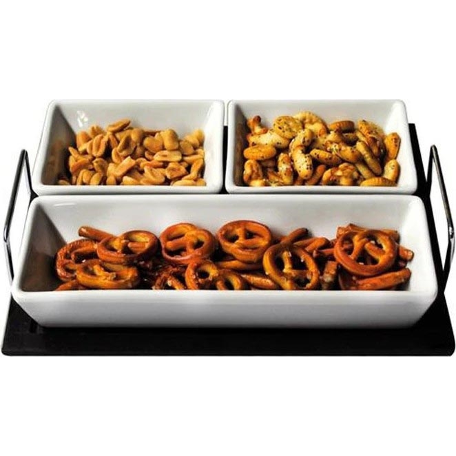 TORO 3-piece ceramic and wood bowl set with serving tray