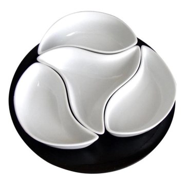 TORO 4-piece Ceramic and Wood Bowl Set with Tray