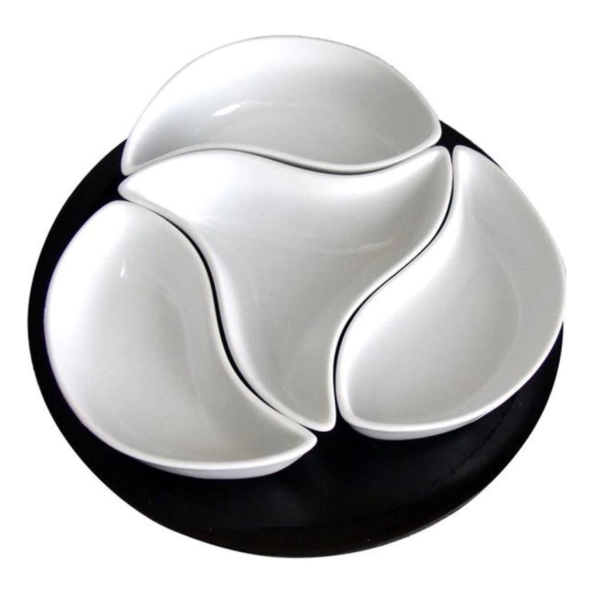 TORO 4-piece Ceramic and Wood Bowl Set with Tray