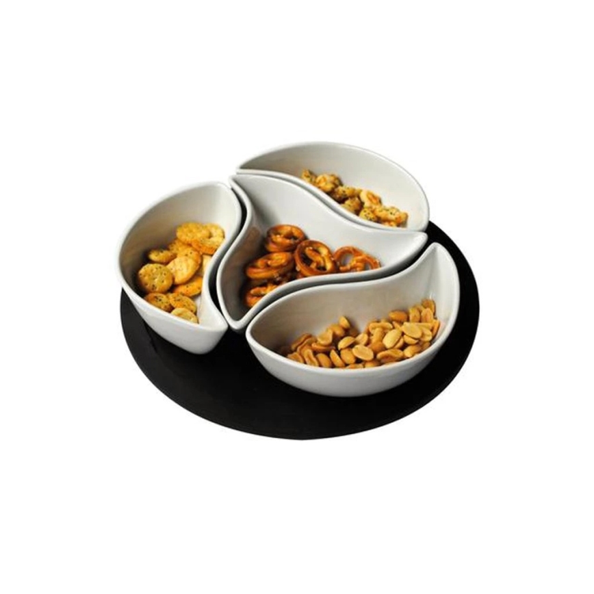 TORO 4-piece Ceramic and Wood Bowl Set with Tray