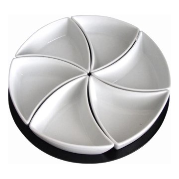 TORO 6-piece ceramic bowl set with wooden tray