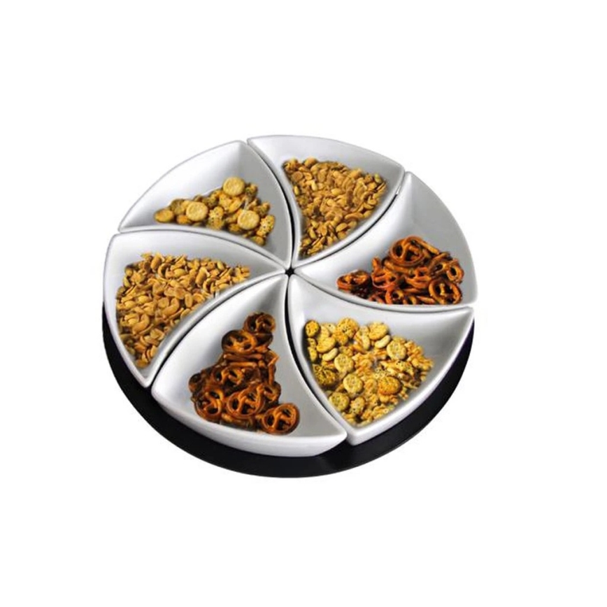 TORO 6-piece ceramic bowl set with wooden tray