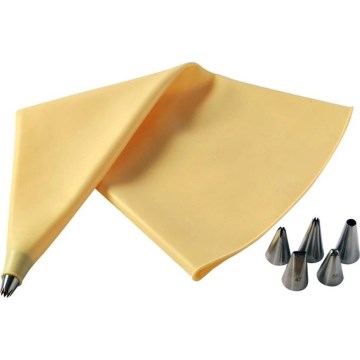 TORO Silicone Piping Bag + 6 Piping Tips — Yellow/Stainless Steel