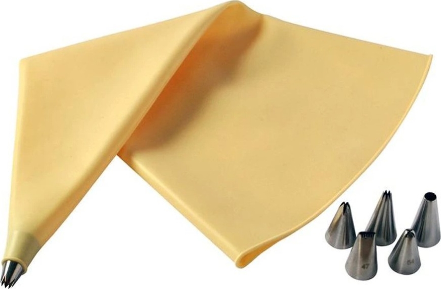 TORO Silicone Piping Bag + 6 Piping Tips — Yellow/Stainless Steel