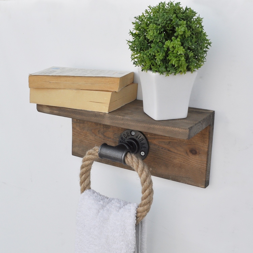 Towel holder with a shelf BORURAF 14x30 cm spruce