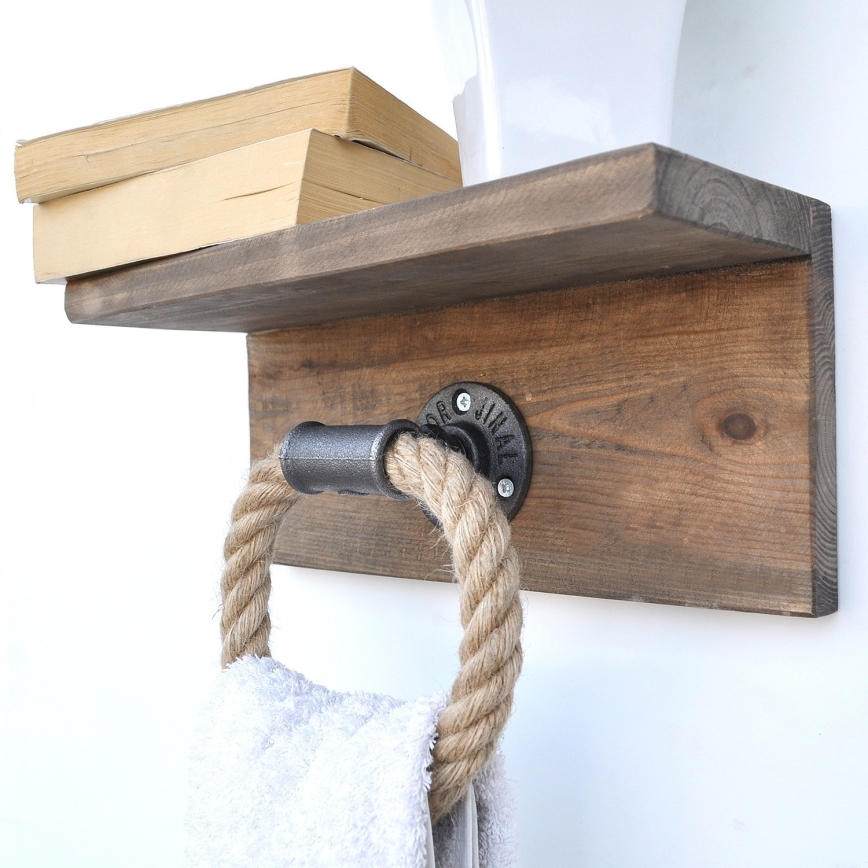 Towel holder with a shelf BORURAF 14x30 cm spruce