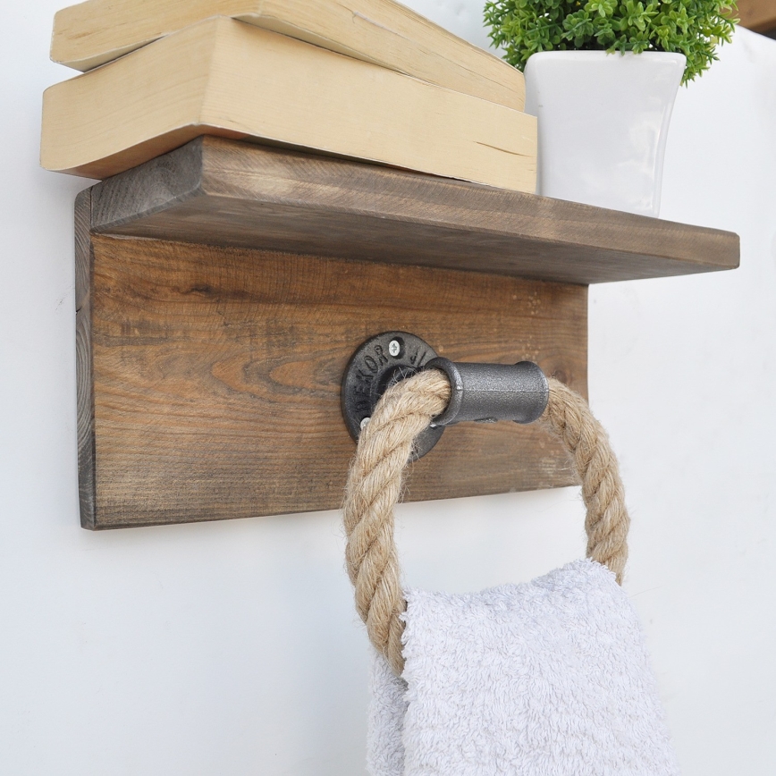 Towel holder with a shelf BORURAF 14x30 cm spruce