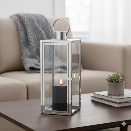 TOWER decorative lantern, 29 cm, polished chrome