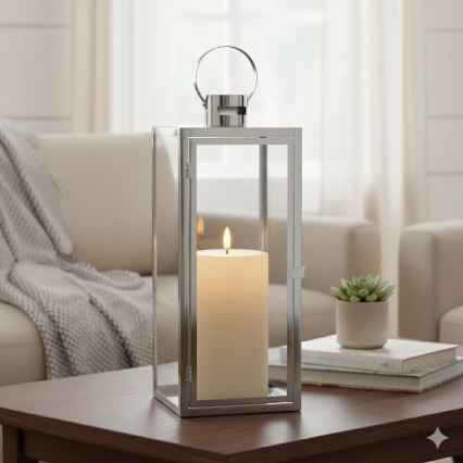TOWER decorative lantern, 29 cm, polished chrome