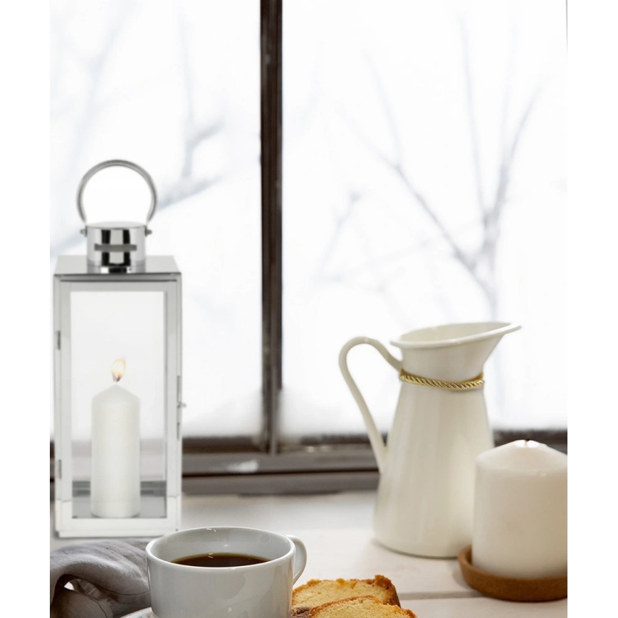 TOWER decorative lantern, 29 cm, polished chrome