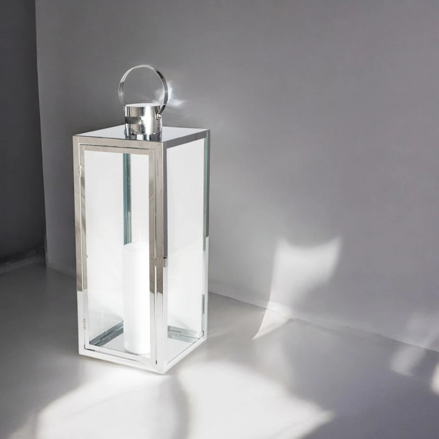 TOWER Decorative Lantern, 38 cm, Polished Chrome