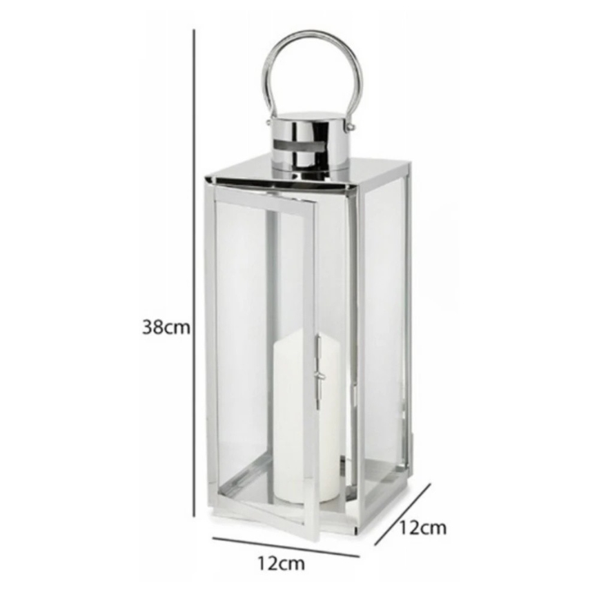 TOWER Decorative Lantern, 38 cm, Polished Chrome