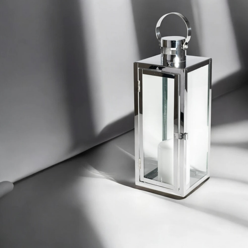 TOWER Decorative Lantern, 49 cm, Polished Chrome