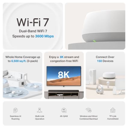 TP-Link - 2-Pack Wi-Fi 7 Mesh System for Whole-Home Coverage