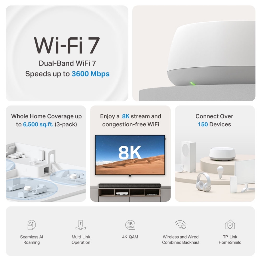 TP-Link - 2-Pack Wi-Fi 7 Mesh System for Whole-Home Coverage