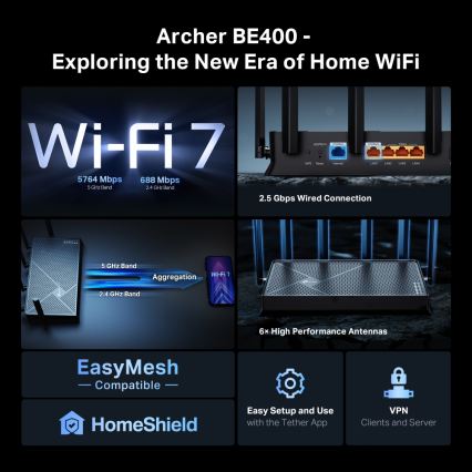 TP-Link Archer BE400 Dual-Band Wi‑Fi 7 Router